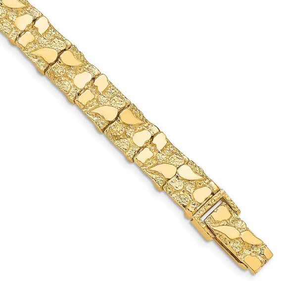 9.5mm 14k Yellow Gold Nugget Link Bracelet 8 Inch